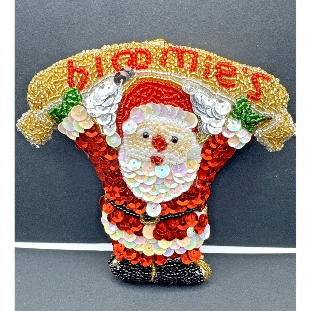 Bloomingdales Vtg‎ Sequin/ Bead Bloomies Christmas Santa Ornament